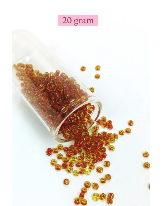 Dökme Cam Kum Boncuk (8/0) 3 mm - 20 Gram - Şeffaf Sarı Kırmızı - BNC175