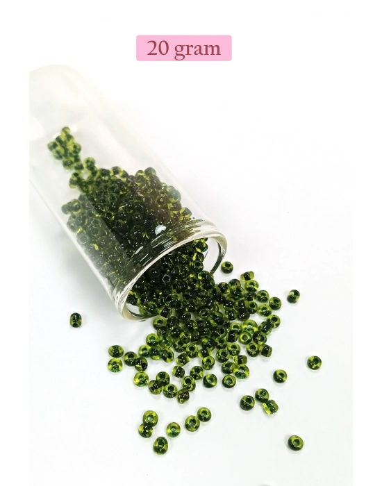 Dökme Cam Kum Boncuk (8/0) 3 mm - 20 Gram - Şeffaf Yeşil Siyah - BNC179