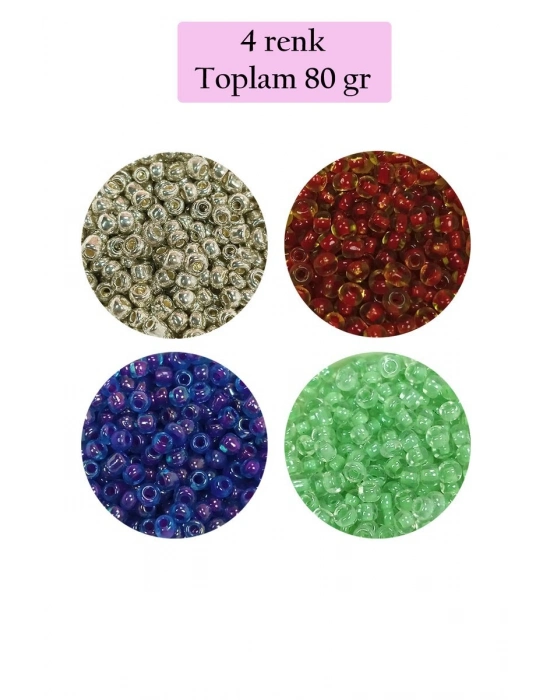 Dökme Cam Kum Boncuk (8/0) 3 mm - 4 Renk - Toplam 80 Gram - BNC417