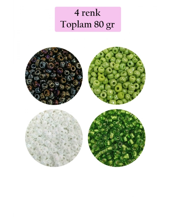 Dökme Cam Kum Boncuk (8/0) 3 mm - 4 Renk - Toplam 80 Gram - BNC418