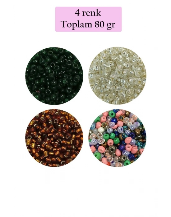 Dökme Cam Kum Boncuk (8/0) 3 mm - 4 Renk - Toplam 80 Gram - BNC419