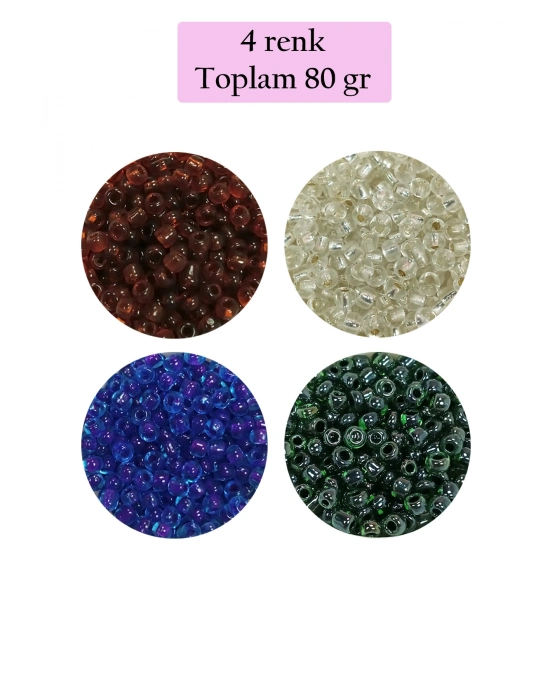 Dökme Cam Kum Boncuk (8/0) 3 mm - 4 Renk - Toplam 80 Gram - BNC420