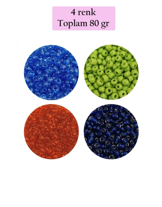 Dökme Cam Kum Boncuk (8/0) 3 mm - 4 Renk - Toplam 80 Gram - BNC421