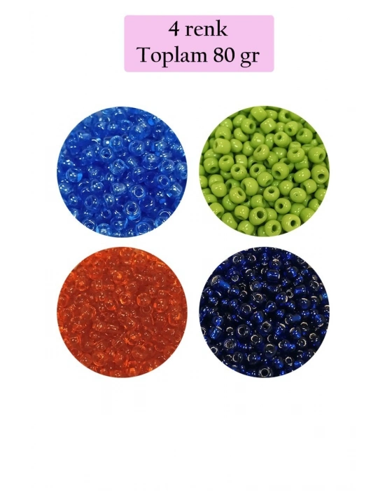 Dökme Cam Kum Boncuk (8/0) 3 mm - 4 Renk - Toplam 80 Gram - BNC421