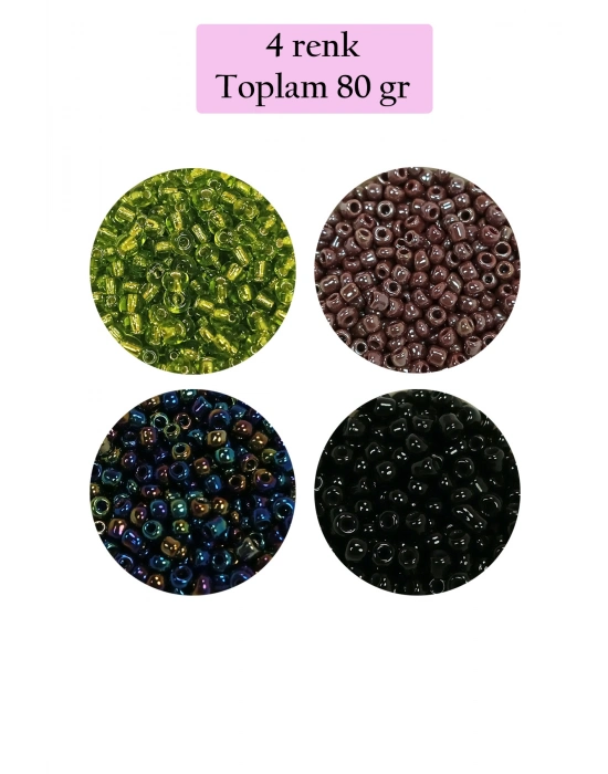 Dökme Cam Kum Boncuk (8/0) 3 mm - 4 Renk - Toplam 80 Gram - BNC422