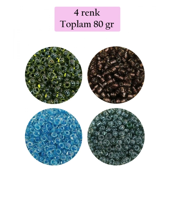 Dökme Cam Kum Boncuk (8/0) 3 mm - 4 Renk - Toplam 80 Gram - BNC423