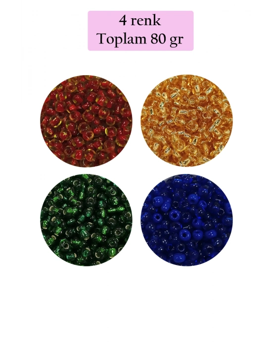 Dökme Cam Kum Boncuk (8/0) 3 mm - 4 Renk - Toplam 80 Gram - BNC424