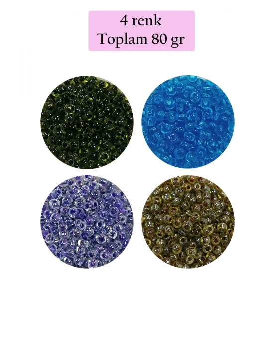 Dökme Cam Kum Boncuk (8/0) 3 mm - 4 Renk - Toplam 80 Gram - BNC425