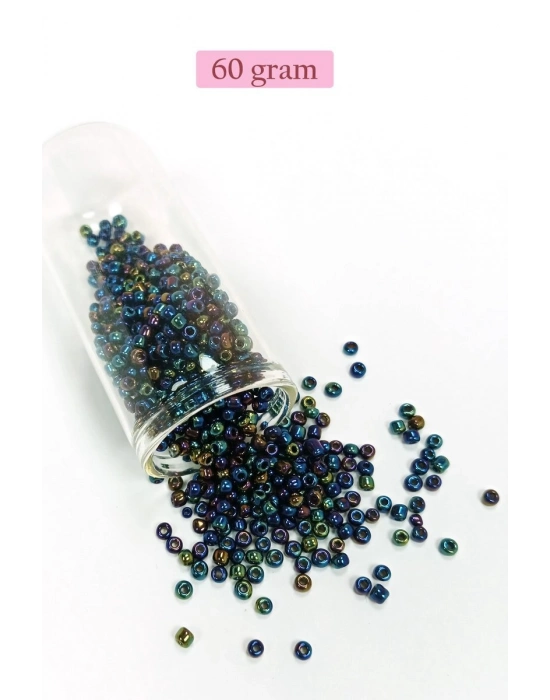 Dökme Cam Kum Boncuk (8/0) 3 mm - 60 Gram - Lacivert Yeşil - BNC210