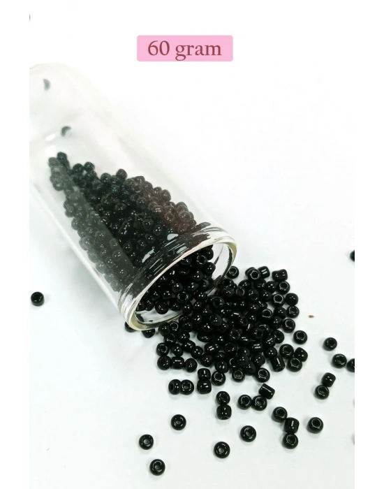 Dökme Cam Kum Boncuk (8/0) 3 mm - 60 Gram - Parlak Siyah - BNC211