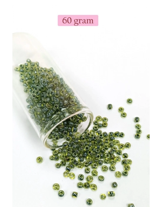 Dökme Cam Kum Boncuk (8/0) 3 mm - 60 Gram - Şeffaf Alacalı Yeşil - BNC212