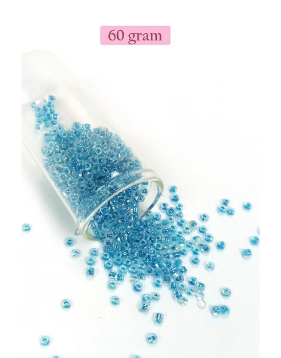 Dökme Cam Kum Boncuk (8/0) 3 mm - 60 Gram - Şeffaf Gök Mavi - BNC214