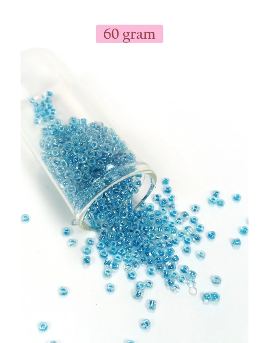 Dökme Cam Kum Boncuk (8/0) 3 mm - 60 Gram - Şeffaf Gök Mavi - BNC214