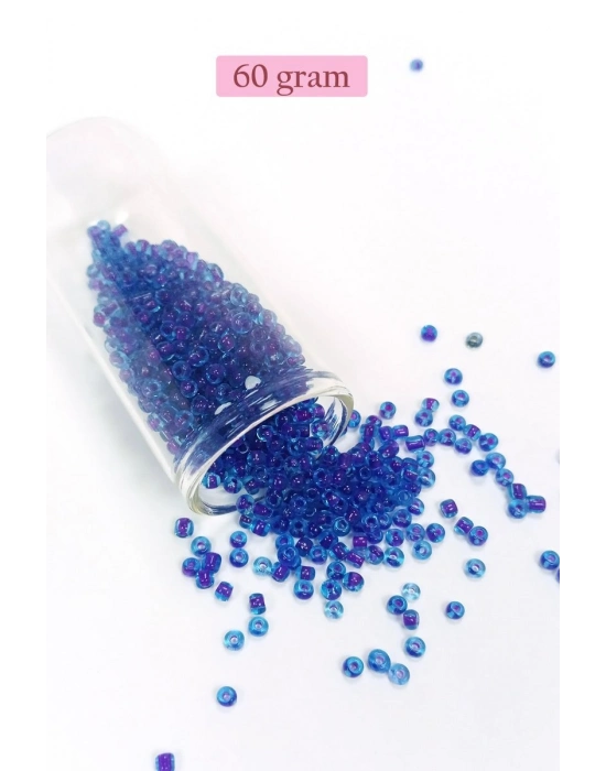 Dökme Cam Kum Boncuk (8/0) 3 mm - 60 Gram - Şeffaf Koyu Mavi - BNC202