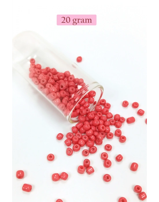 Dökme Cam Kum Boncuk Büyük Boy (6/0) 4 mm - 20 Gram - Açık Kırmızı - BNC089