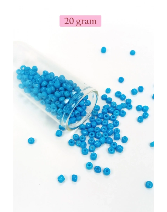 Dökme Cam Kum Boncuk Büyük Boy (6/0) 4 mm - 20 Gram - Açık Mavi - BNC106