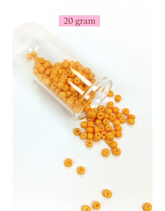 Dökme Cam Kum Boncuk Büyük Boy (6/0) 4 mm - 20 Gram - Açık Turuncu - BNC095