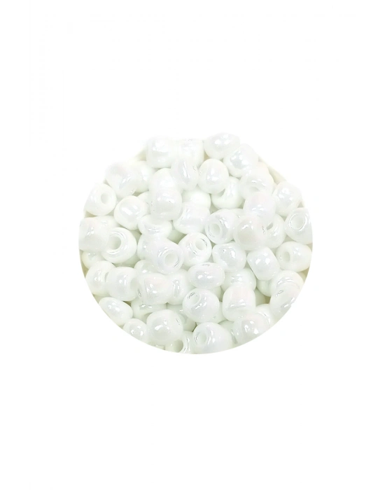Dökme Cam Kum Boncuk Büyük Boy (6/0) 4 mm - 20 Gram - Kar Beyaz - BNC073