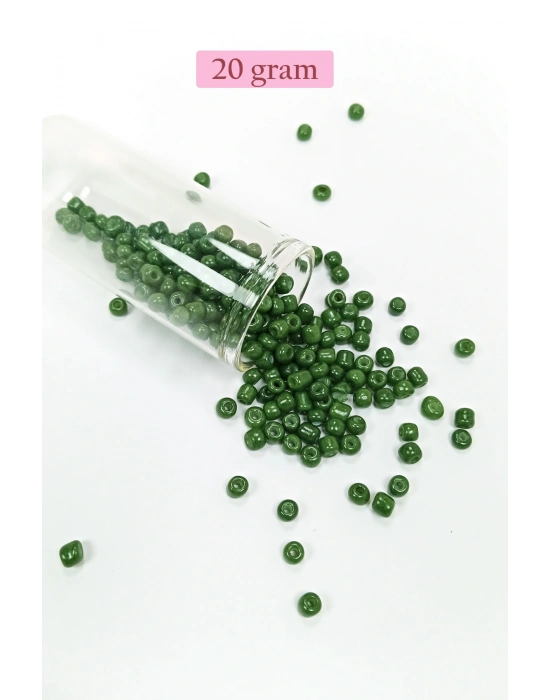 Dökme Cam Kum Boncuk Büyük Boy (6/0) 4 mm - 20 Gram - Koyu Yeşil - BNC076