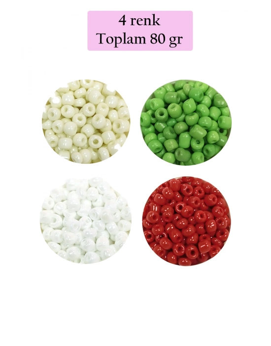 Dökme Cam Kum Boncuk Büyük Boy (6/0) 4 mm - 4 Renk - Toplam 80 Gram - BNC407