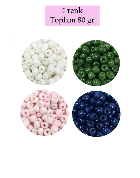 Dökme Cam Kum Boncuk Büyük Boy (6/0) 4 mm - 4 Renk - Toplam 80 Gram - BNC408