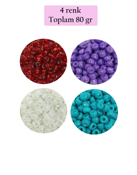 Dökme Cam Kum Boncuk Büyük Boy (6/0) 4 mm - 4 Renk - Toplam 80 Gram - BNC409