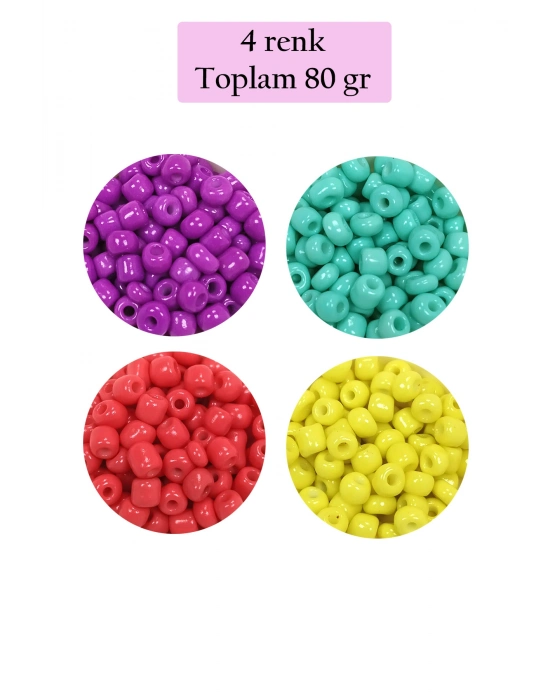 Dökme Cam Kum Boncuk Büyük Boy (6/0) 4 mm - 4 Renk - Toplam 80 Gram - BNC411
