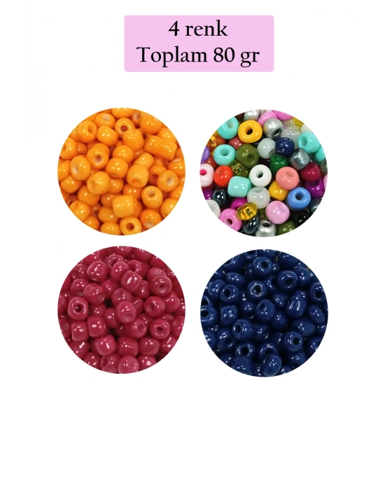Dökme Cam Kum Boncuk Büyük Boy (6/0) 4 mm - 4 Renk - Toplam 80 Gram - BNC413