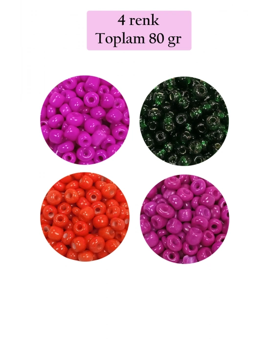 Dökme Cam Kum Boncuk Büyük Boy (6/0) 4 mm - 4 Renk - Toplam 80 Gram - BNC414