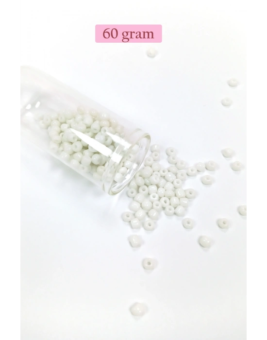 Dökme Cam Kum Boncuk Büyük Boy (6/0) 4 mm - 60 Gram - Beyaz - BNC111