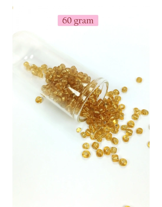 Dökme Cam Kum Boncuk Büyük Boy (6/0) 4 mm - 60 Gram - Şeffaf Bal - BNC119