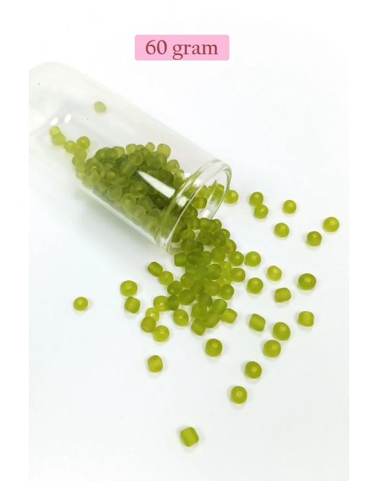 Dökme Cam Kum Boncuk Büyük Boy (6/0) 4 mm - 60 Gram - Şeffaf Mat Yeşil - BNC128