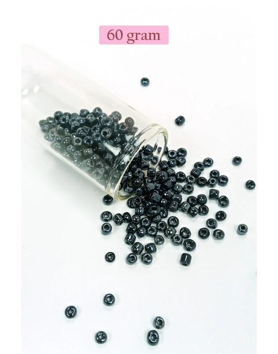 Dökme Cam Kum Boncuk Büyük Boy (6/0) 4 mm - 60 Gram - Siyah - BNC120