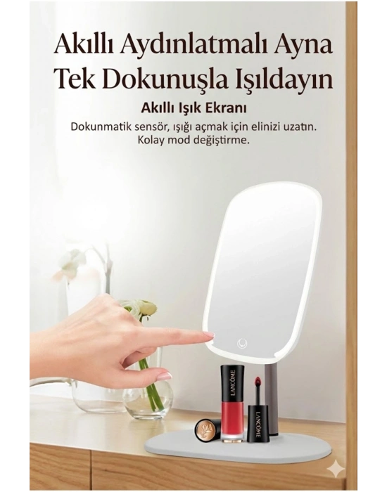 ® Dokunmatik led ışıklı makyaj aynası dikdörtgen 3 renk ışık LED MASA AYNASI