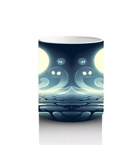 Dolunay Altında İskelet Silüetiyle Korku Temalı Cadılar Bayramı Baskılı Kupa Bardak