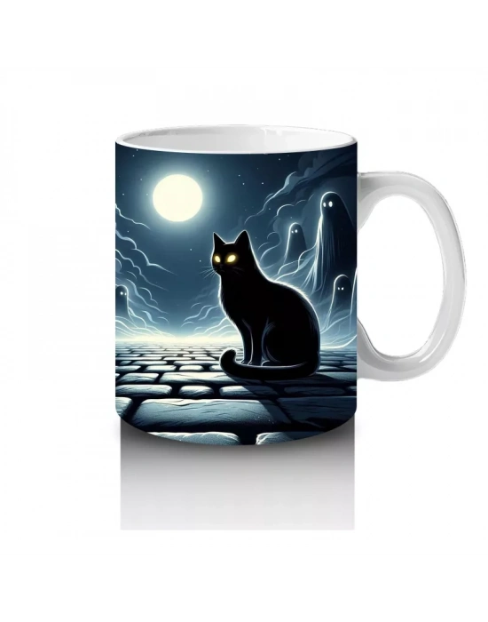 Dolunay Altında Kurbağa ve Cadı Silüeti Figürlü Cadılar Bayramı Baskılı Kupa