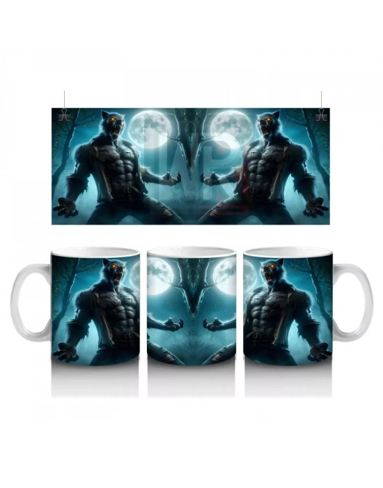 Dolunay Altında Kurt Adam Silüetli Cadılar Bayramı Baskılı Kupa Bardak