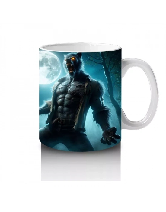 Dolunay Altında Kurt Adam Silüetli Cadılar Bayramı Baskılı Kupa Bardak