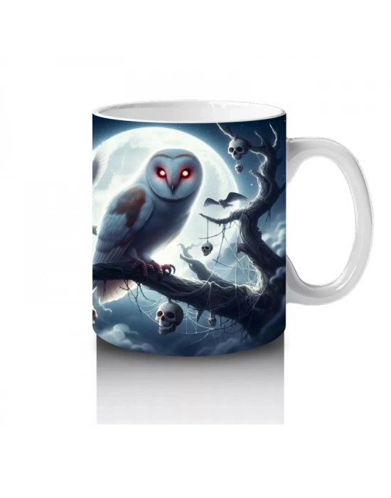 Dolunay Altında Oturan Baykuş Figürlü Mistik Cadılar Bayramı Baskılı Kupa Bardak