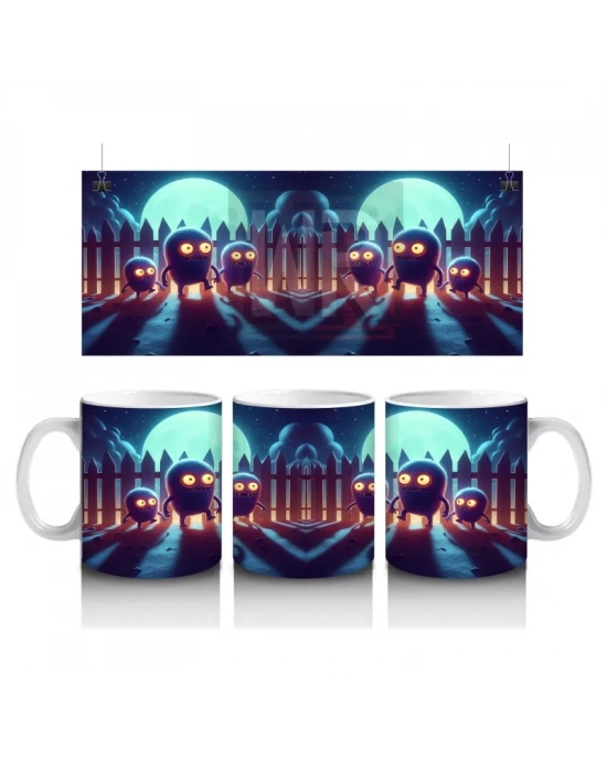 Dolunay Altında Yürüyen İskeletler Desenli Retro Cadılar Bayramı Baskılı Kupa