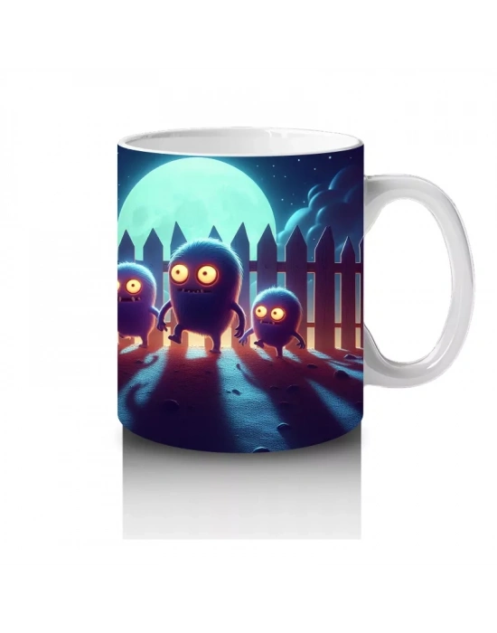 Dolunay Altında Yürüyen İskeletler Desenli Retro Cadılar Bayramı Baskılı Kupa