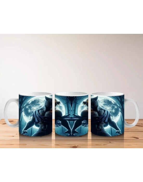 Dolunay Önünde Büyü Yapan Cadı Figürlü Mistik Cadılar Bayramı Baskılı Kupa Bardak