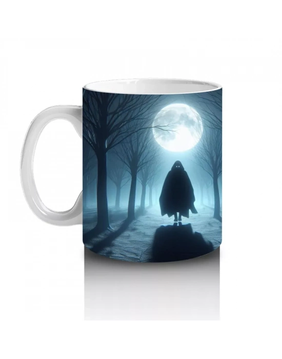 Dolunay Önünde Cadı Silüeti Figürlü Gotik Cadılar Bayramı Baskılı Kupa Bardak