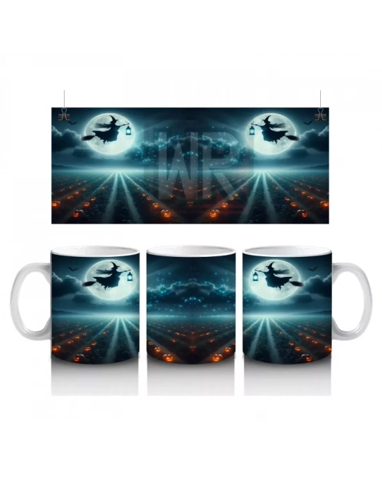 Dolunay Önünde Dev Göz Figürüyle Gotik Korku Temalı Cadılar Bayramı Baskılı Kupa