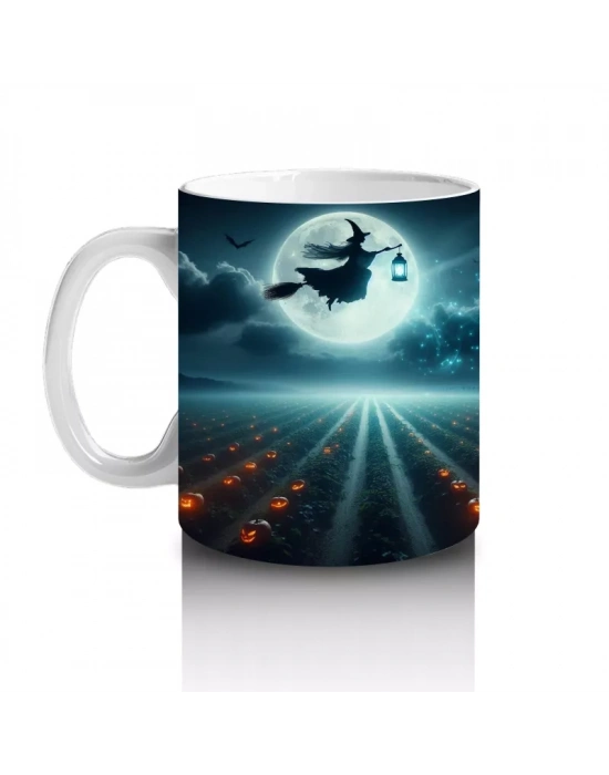 Dolunay Önünde Dev Göz Figürüyle Gotik Korku Temalı Cadılar Bayramı Baskılı Kupa