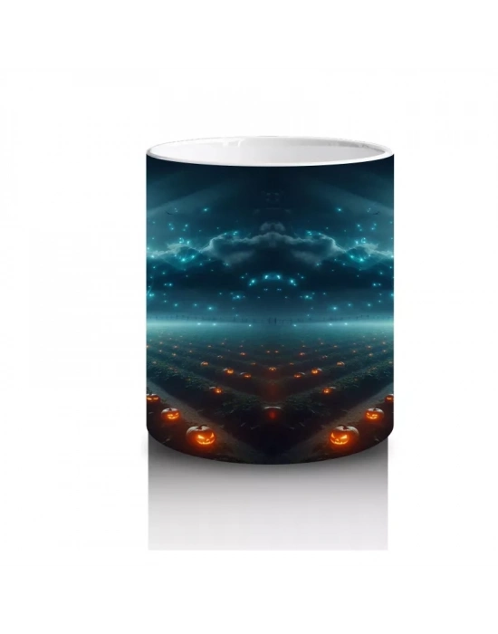 Dolunay Önünde Dev Göz Figürüyle Gotik Korku Temalı Cadılar Bayramı Baskılı Kupa