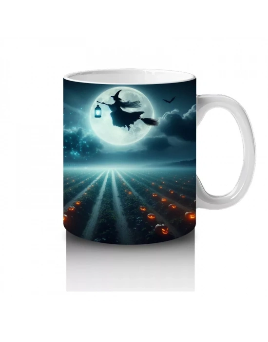 Dolunay Önünde Dev Göz Figürüyle Gotik Korku Temalı Cadılar Bayramı Baskılı Kupa