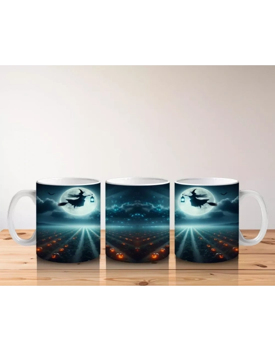 Dolunay Önünde Dev Göz Figürüyle Gotik Korku Temalı Cadılar Bayramı Baskılı Kupa