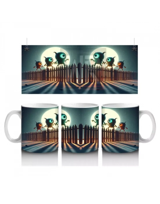 Dolunay ve Kafatası Sıralı Yol Temalı Gotik Cadılar Bayramı Baskılı Kupa