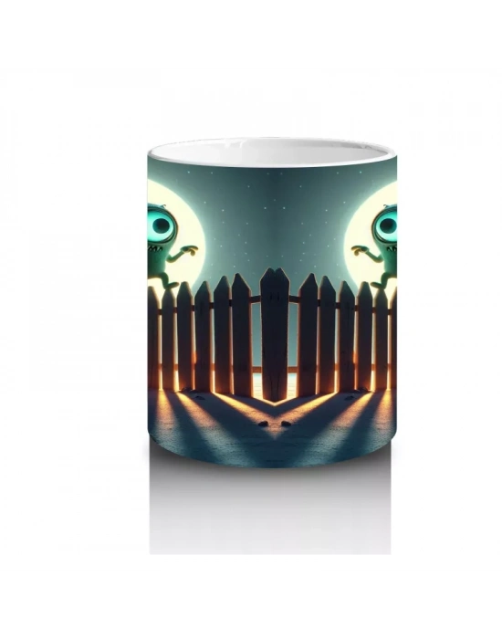 Dolunay ve Kafatası Sıralı Yol Temalı Gotik Cadılar Bayramı Baskılı Kupa